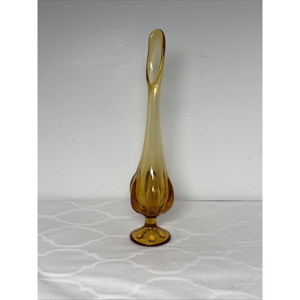 Vintage Viking Glass 6 Petal Swung Vase 12" Amber Gold Mid Century Modern MCM